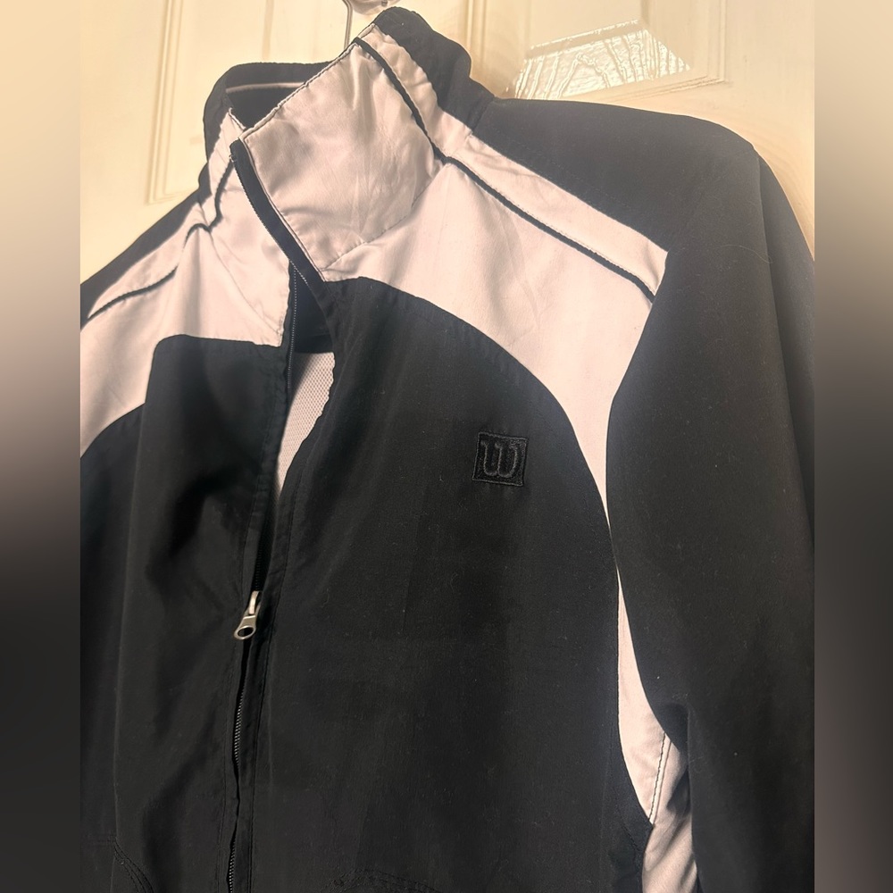 Wilson vintage,Tennis Windbreaker Jacket Women Size-M BlackWhite Stripe Zip Up - Picture 4 of 6
